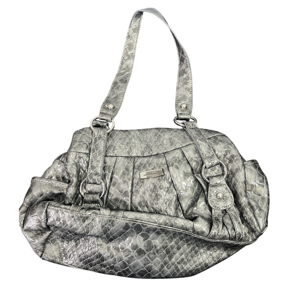 Alfred Dunner Women's Metallic Gray Snakeskin Embossed Shoulder Bag Hobo Handbag